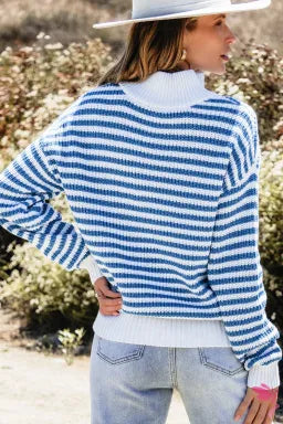 Blue Striped Quarter Zip Sweater-Hoodies-Krush Kandy, Women's Online Fashion Boutique Located in Phoenix, Arizona (Scottsdale Area)