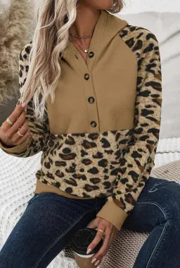 Chic French Beige Leopard Patchwork Raglan Hoodie-Hoodies-Krush Kandy, Women's Online Fashion Boutique Located in Phoenix, Arizona (Scottsdale Area)