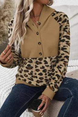 Chic French Beige Leopard Patchwork Raglan Hoodie-Hoodies-Krush Kandy, Women's Online Fashion Boutique Located in Phoenix, Arizona (Scottsdale Area)