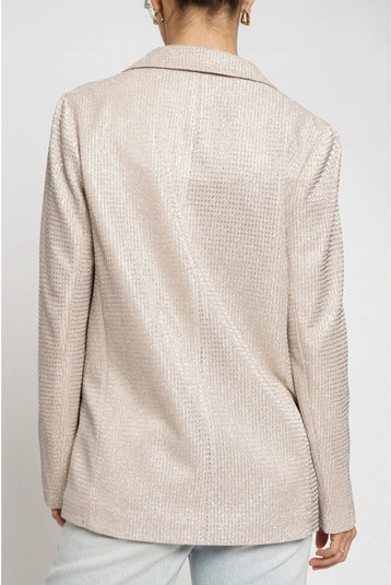 Beige Metallic Blazer-Jackets-Krush Kandy, Women's Online Fashion Boutique Located in Phoenix, Arizona (Scottsdale Area)