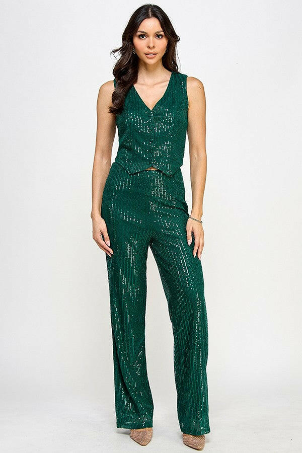 Sequin Vest Top and Pants Set-2 Piece Outfit Sets-Krush Kandy, Women's Online Fashion Boutique Located in Phoenix, Arizona (Scottsdale Area)