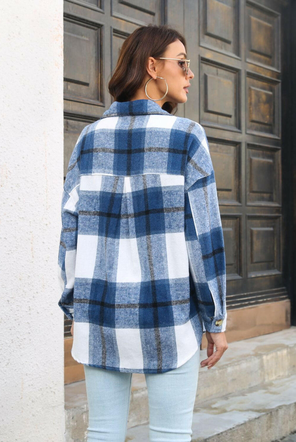 Plaid Button Up Collared Neck Long Sleeve Shirt-Long Sleeve Tops-Krush Kandy, Women's Online Fashion Boutique Located in Phoenix, Arizona (Scottsdale Area)