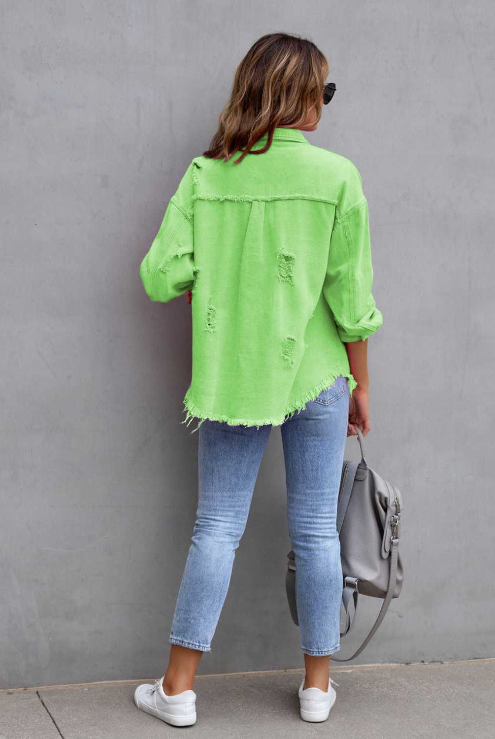 Distressed Drop Shoulder Denim Jacket-Krush Kandy, Women's Online Fashion Boutique Located in Phoenix, Arizona (Scottsdale Area)