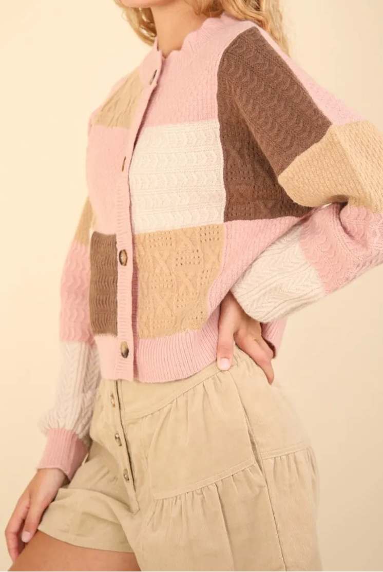 VERY J Color Block Button Down Textured Sweater Cardigan-Cardigan-Krush Kandy, Women's Online Fashion Boutique Located in Phoenix, Arizona (Scottsdale Area)