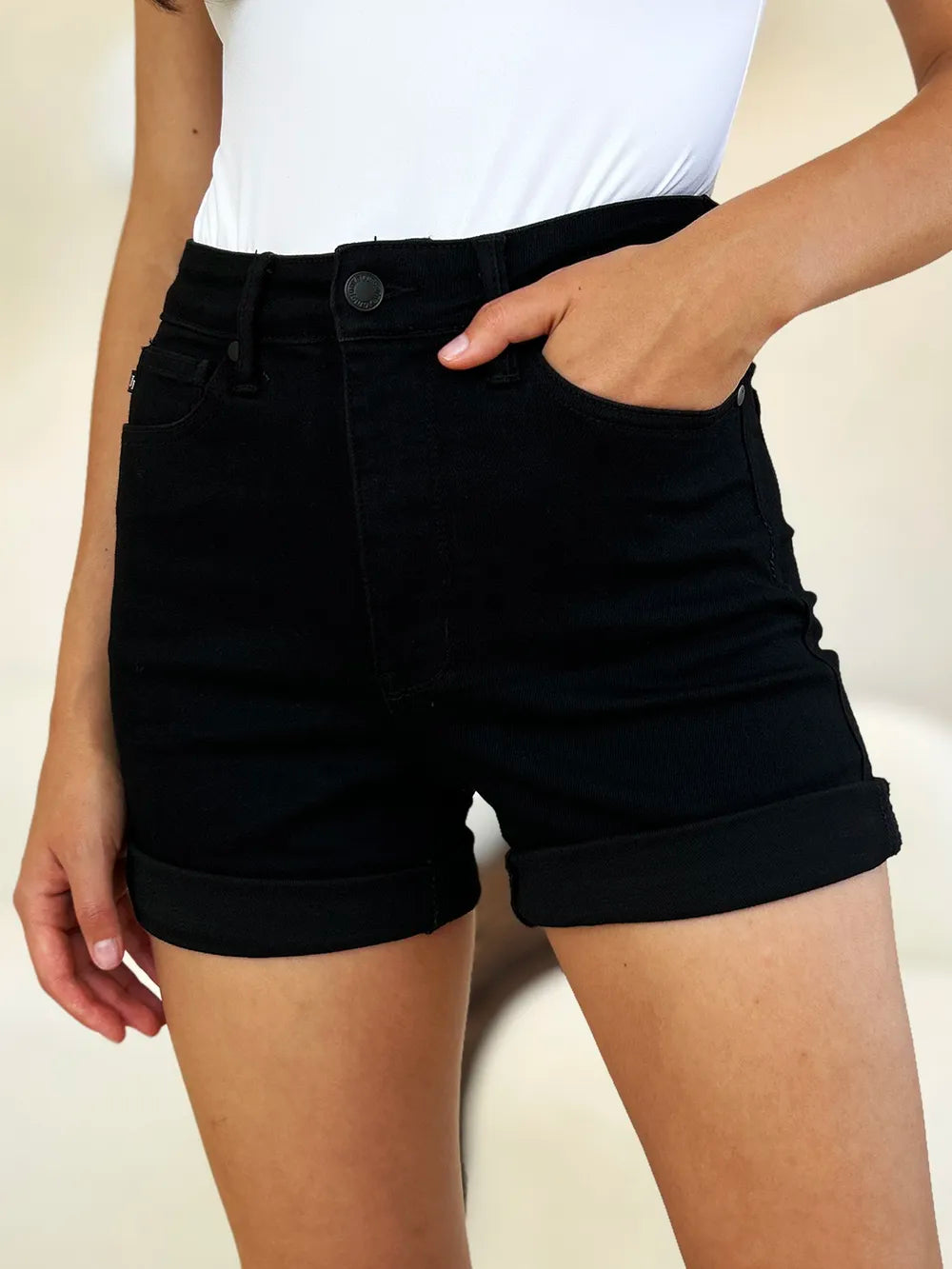 Judy Blue Full Size High Waist Tummy Control Cuffed Denim Shorts-Krush Kandy, Women's Online Fashion Boutique Located in Phoenix, Arizona (Scottsdale Area)