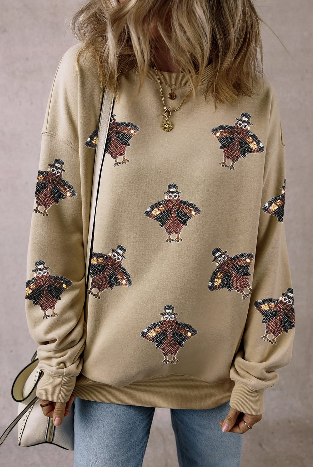 Sequin Turkey Graphic Sweatshirt-Sweatshirt-Krush Kandy, Women's Online Fashion Boutique Located in Phoenix, Arizona (Scottsdale Area)