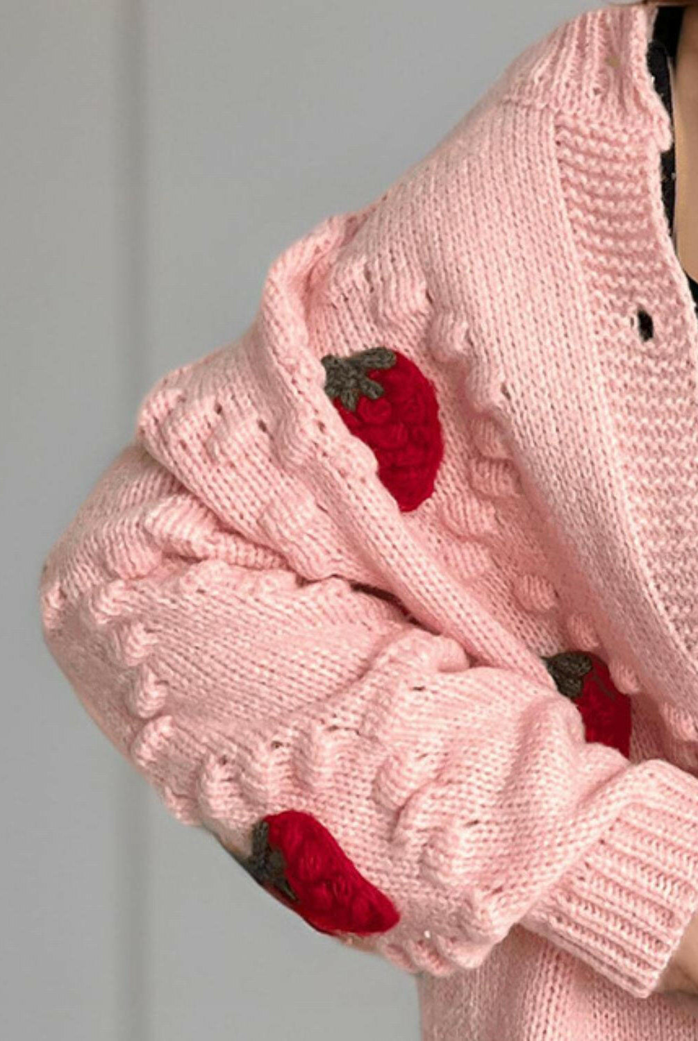 Strawberry Button Down Long Sleeve Cardigan-Cardigans-Krush Kandy, Women's Online Fashion Boutique Located in Phoenix, Arizona (Scottsdale Area)