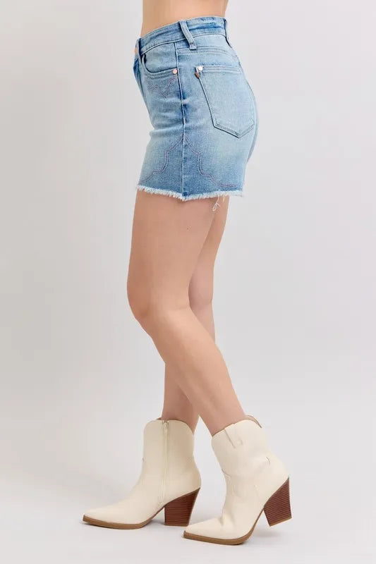 Judy Blue High Waist Western Embroidery Cut-Off Shorts-Denim-Krush Kandy, Women's Online Fashion Boutique Located in Phoenix, Arizona (Scottsdale Area)