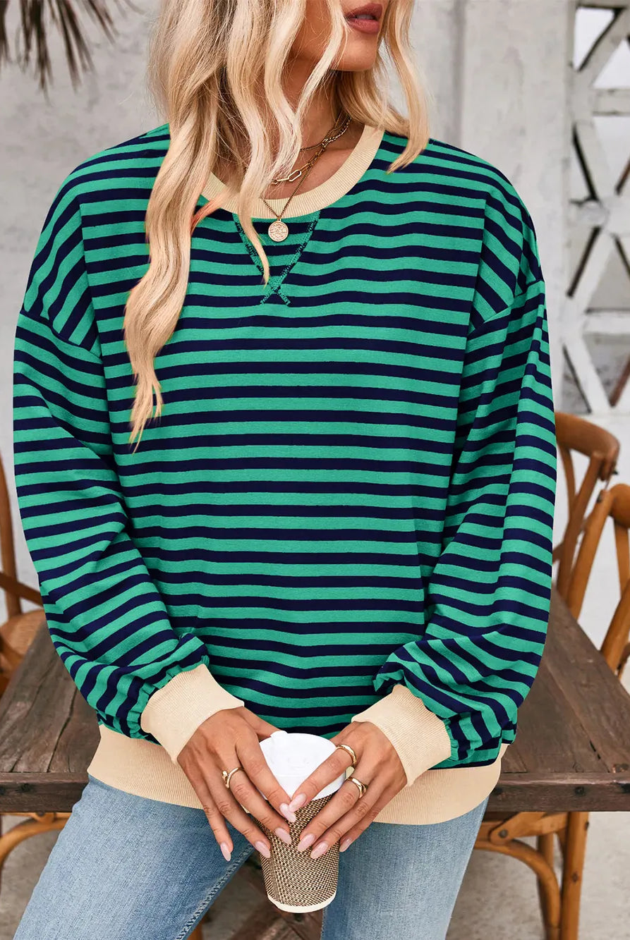 Lovelet Contrast Striped Long Sleeve Sweatshirt-Sweaters-Krush Kandy, Women's Online Fashion Boutique Located in Phoenix, Arizona (Scottsdale Area)