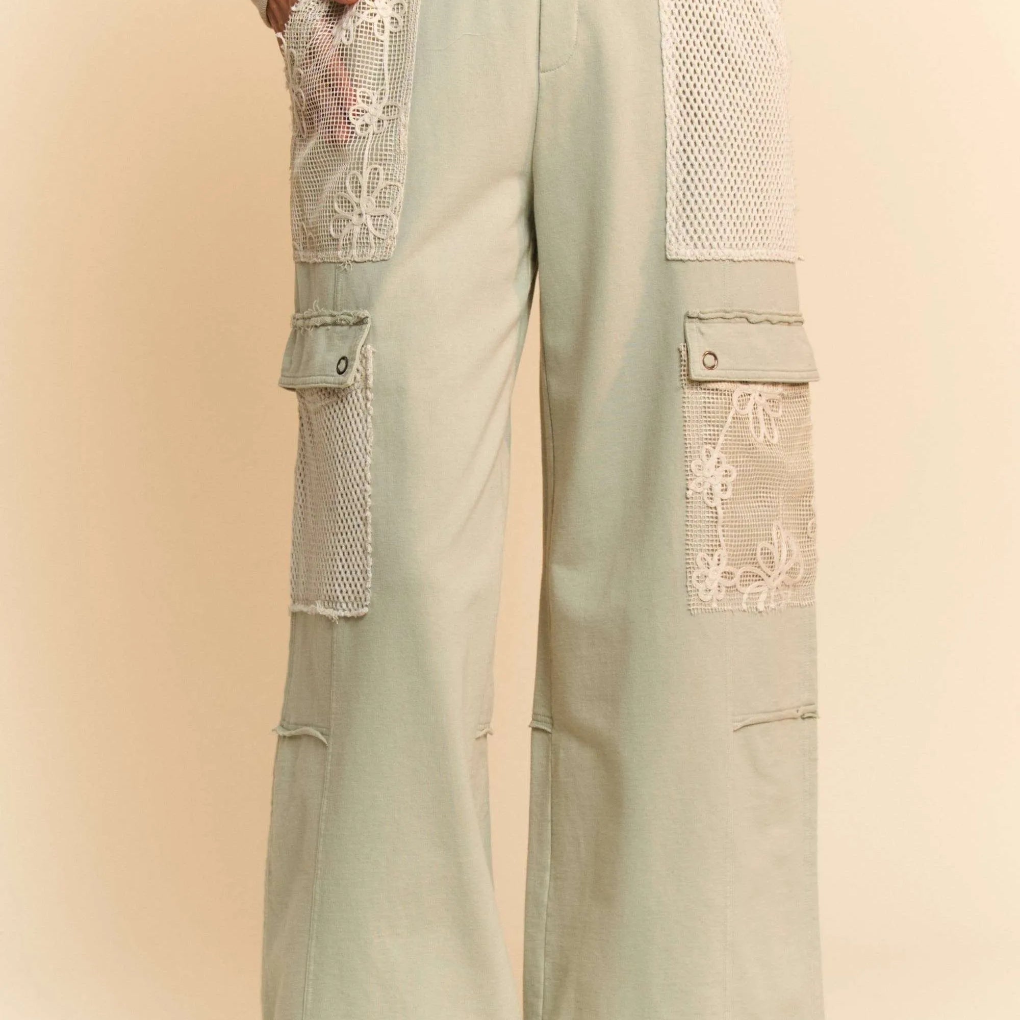 Davi & Dani Lace Patchwork Bottom Opening Adjustable Pants-pants-Krush Kandy, Women's Online Fashion Boutique Located in Phoenix, Arizona (Scottsdale Area)