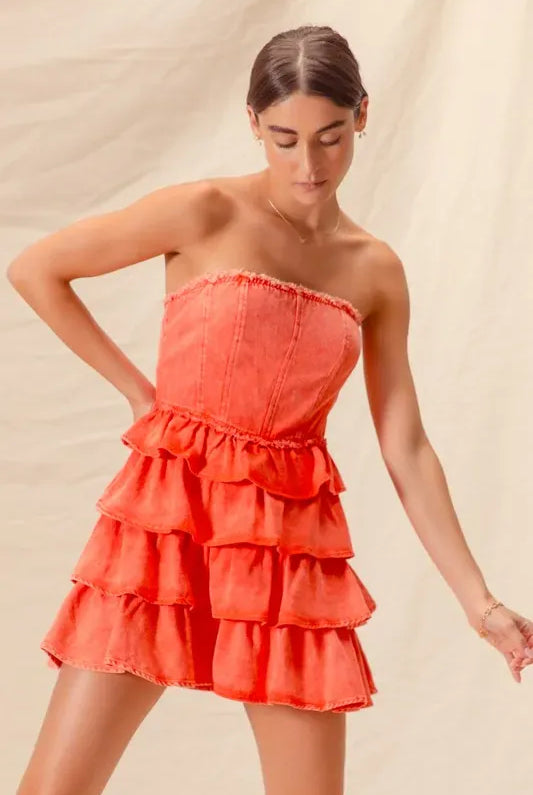 SO ME Strapless Ruffle Layered Game Day Cheer Up Dress-Dresses-Krush Kandy, Women's Online Fashion Boutique Located in Phoenix, Arizona (Scottsdale Area)
