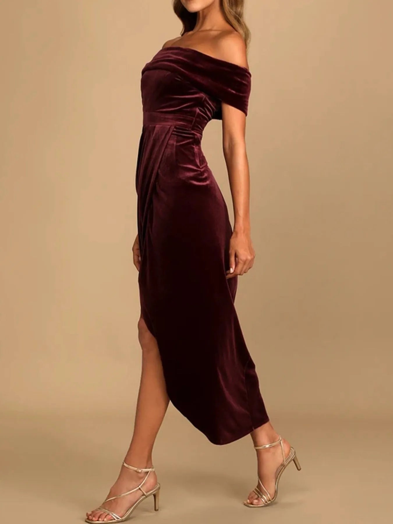 Off-Shoulder Wrap Dress with Side Slit-Dresses-Krush Kandy, Women's Online Fashion Boutique Located in Phoenix, Arizona (Scottsdale Area)
