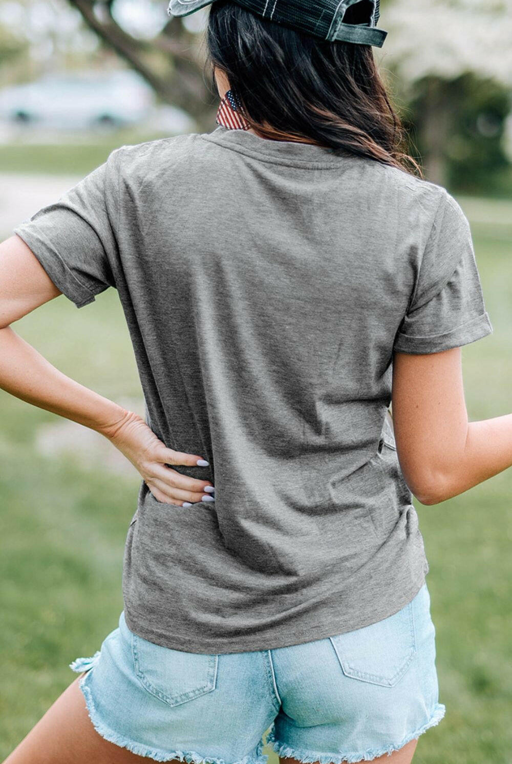 HOPPY Chenille Patch Round Neck Short Sleeve T-Shirt-Graphic Tees-Krush Kandy, Women's Online Fashion Boutique Located in Phoenix, Arizona (Scottsdale Area)