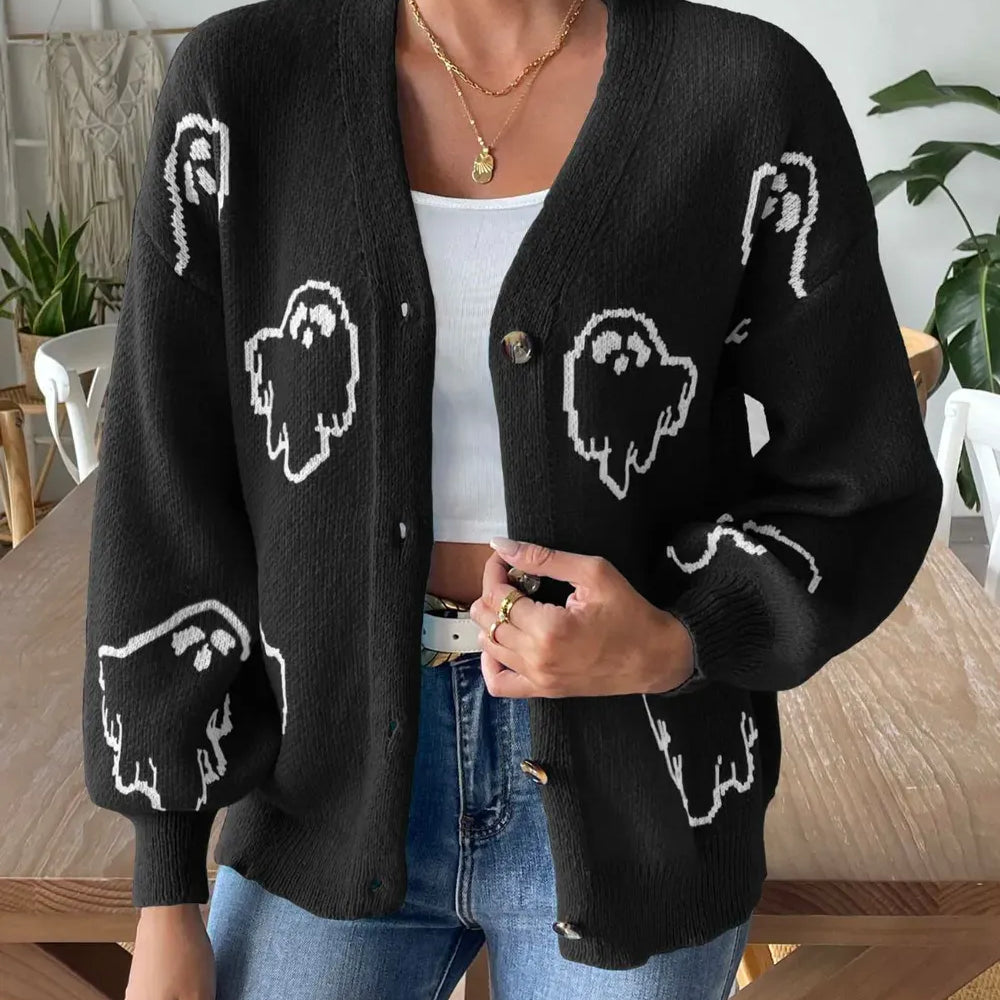 Ghost V-Neck Dropped Shoulder Cardigan-Cardigans-Krush Kandy, Women's Online Fashion Boutique Located in Phoenix, Arizona (Scottsdale Area)