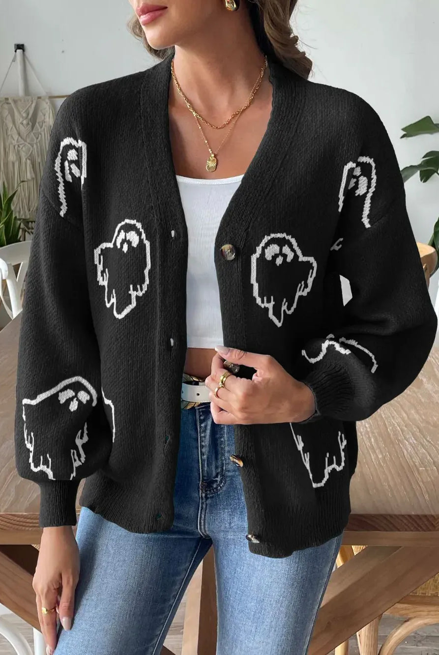 Ghost V-Neck Dropped Shoulder Cardigan-Cardigans-Krush Kandy, Women's Online Fashion Boutique Located in Phoenix, Arizona (Scottsdale Area)