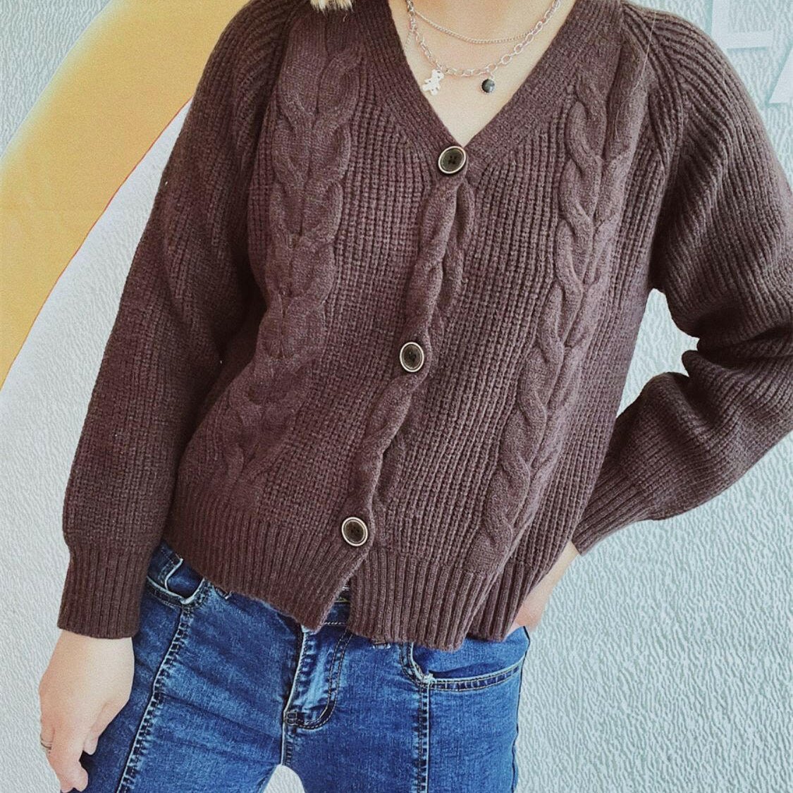 Cable-Knit V-Neck Button Down Long Sleeve Cardigan-Krush Kandy, Women's Online Fashion Boutique Located in Phoenix, Arizona (Scottsdale Area)