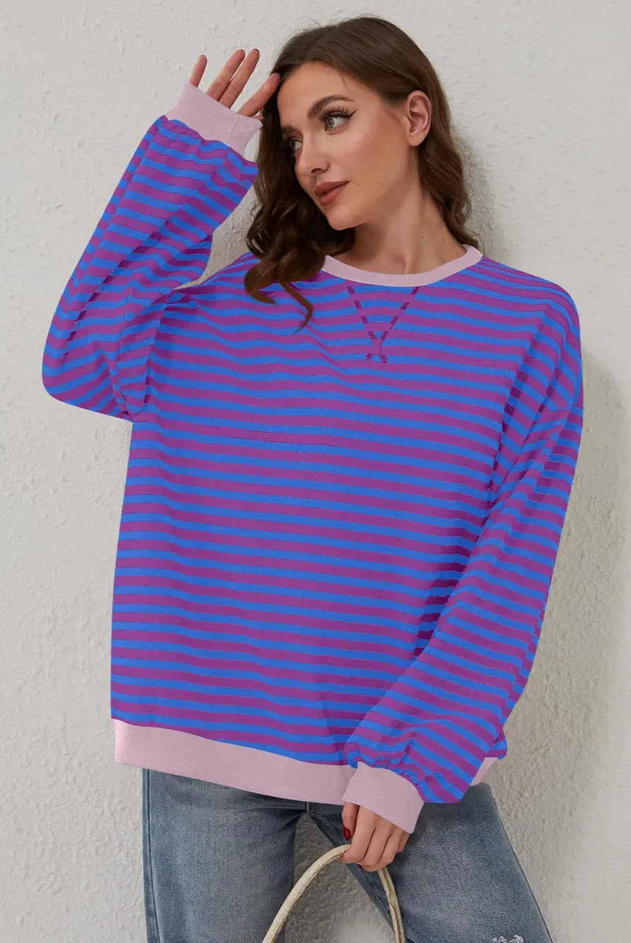 Lovelet Contrast Striped Long Sleeve Sweatshirt-Sweaters-Krush Kandy, Women's Online Fashion Boutique Located in Phoenix, Arizona (Scottsdale Area)