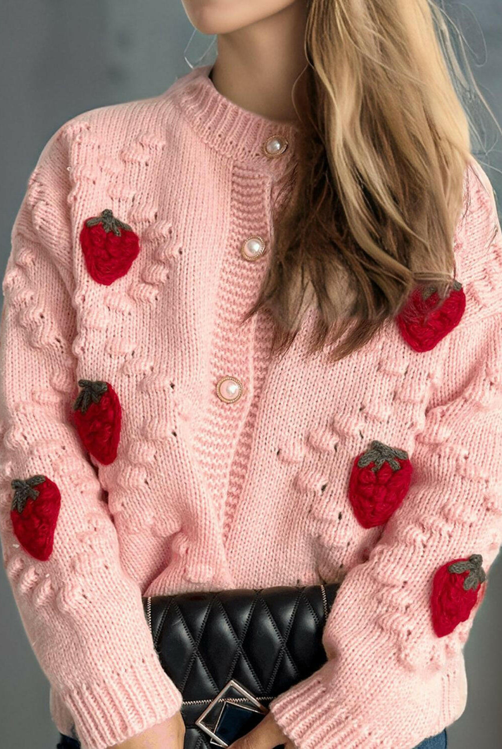 Strawberry Button Down Long Sleeve Cardigan-Cardigans-Krush Kandy, Women's Online Fashion Boutique Located in Phoenix, Arizona (Scottsdale Area)