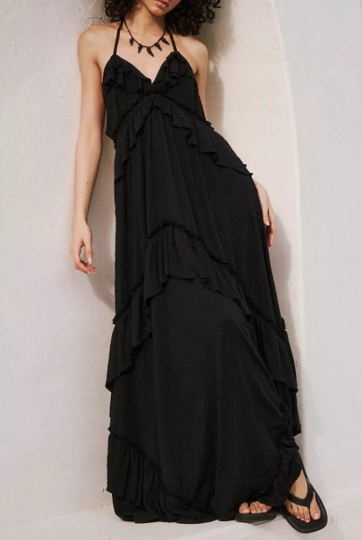 Ruffled Halter Neck Maxi Dress-Dresses-Krush Kandy, Women's Online Fashion Boutique Located in Phoenix, Arizona (Scottsdale Area)
