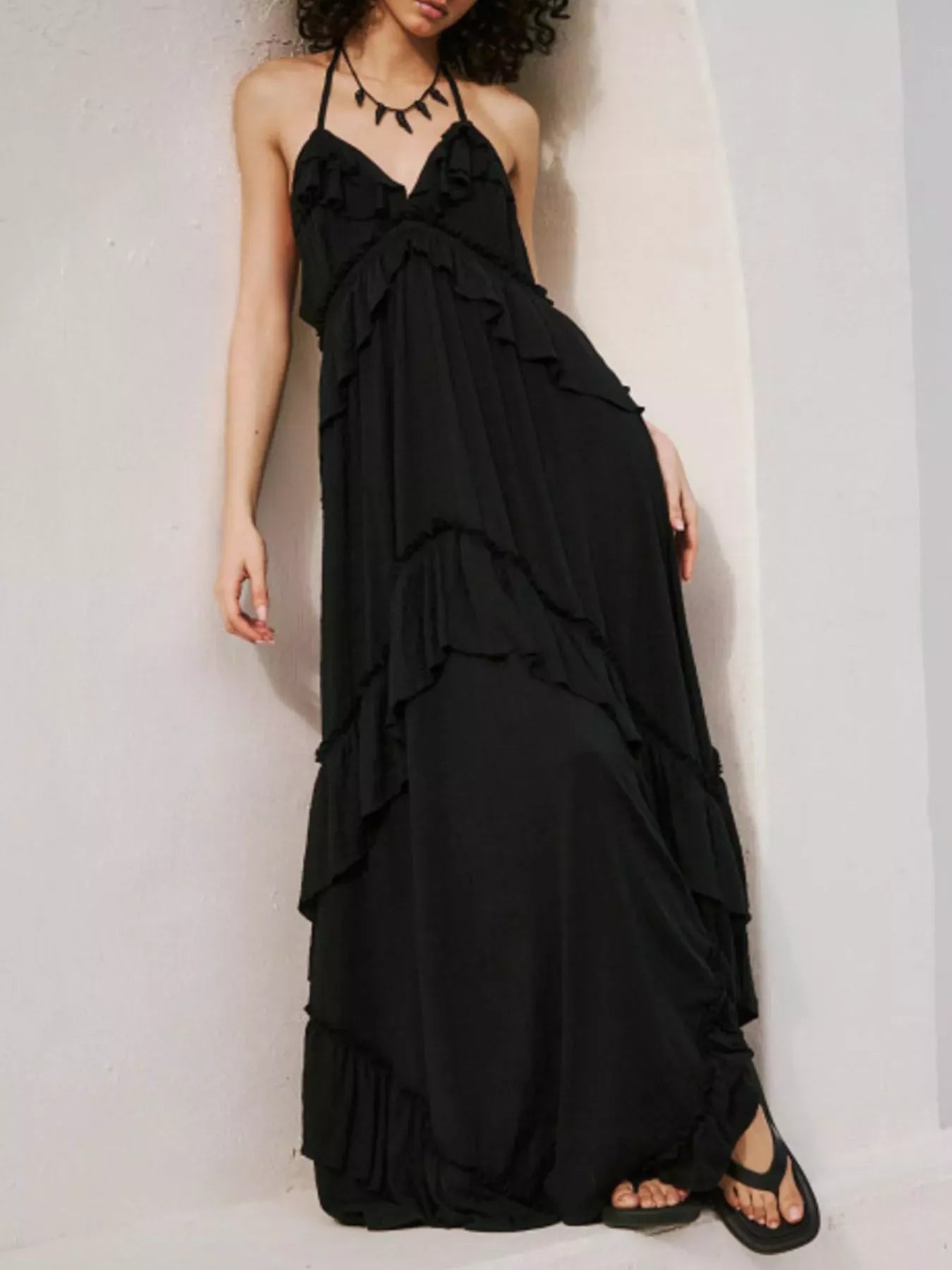 Ruffled Halter Neck Maxi Dress-Dresses-Krush Kandy, Women's Online Fashion Boutique Located in Phoenix, Arizona (Scottsdale Area)