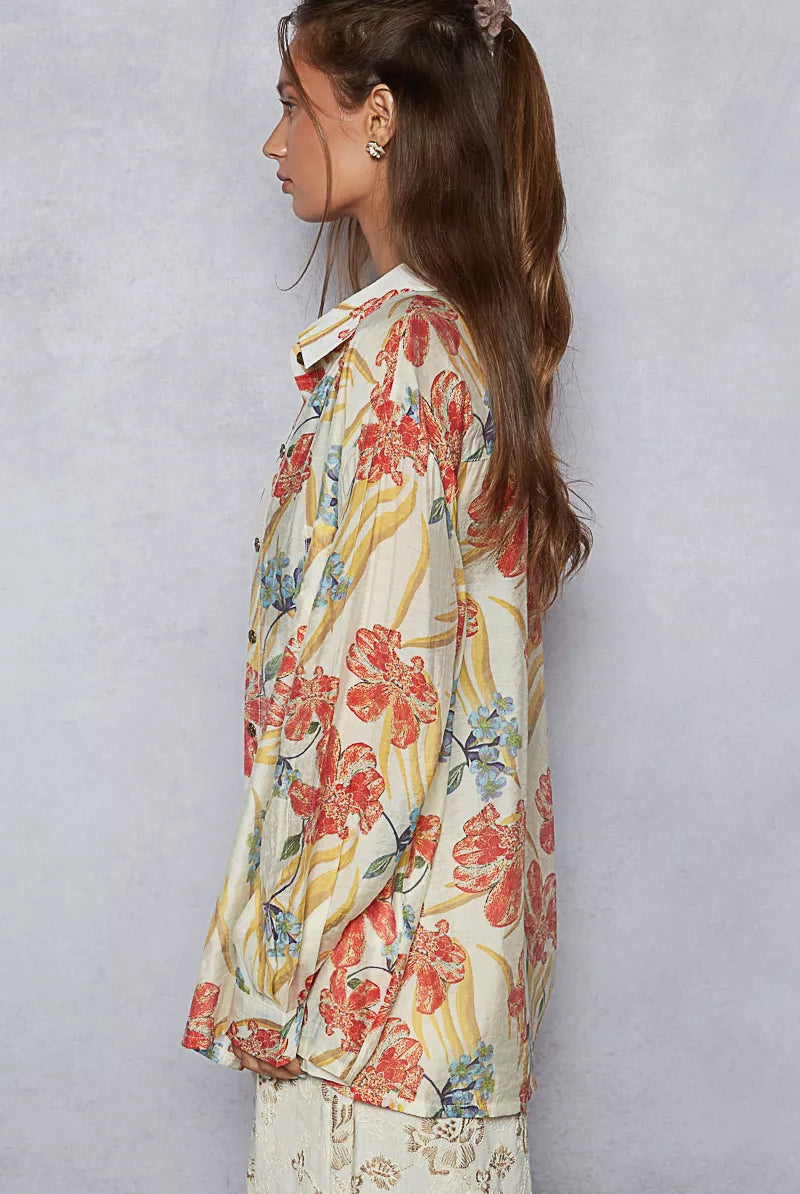 POL Floral Print Button Down Long Sleeve Shirt-Tops-Krush Kandy, Women's Online Fashion Boutique Located in Phoenix, Arizona (Scottsdale Area)
