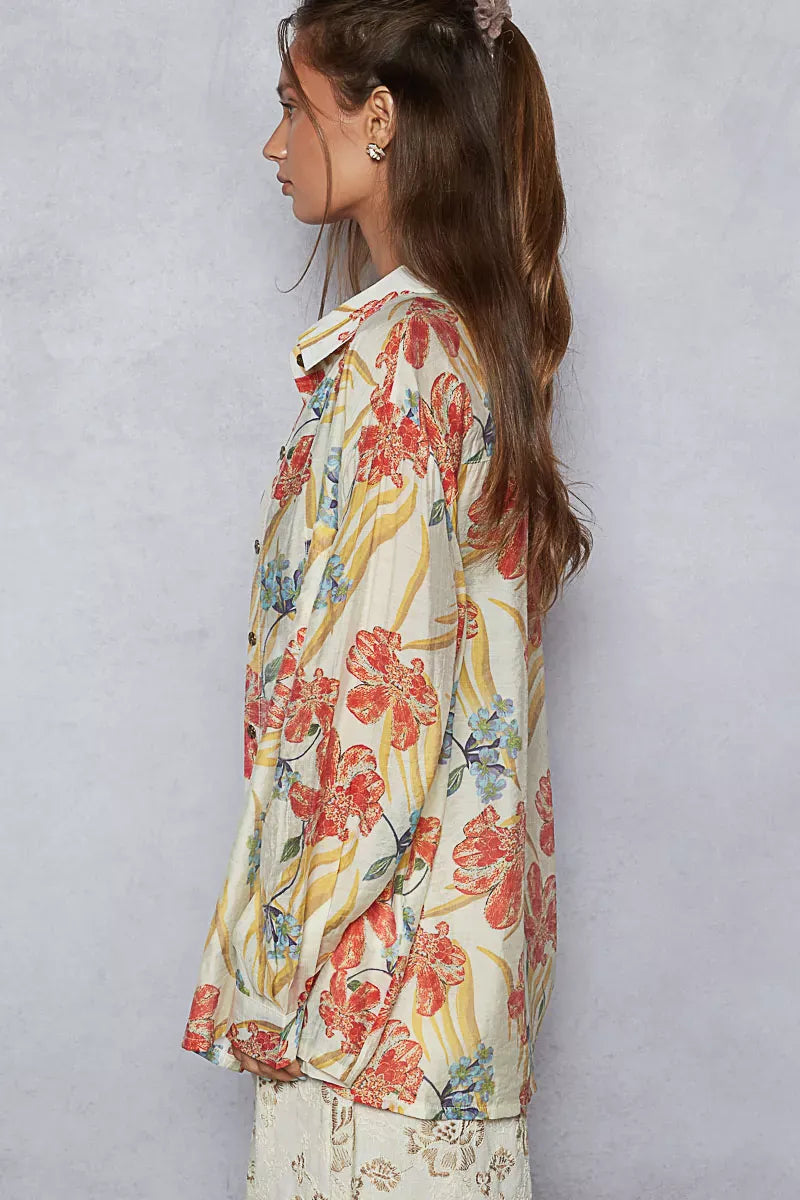POL Floral Print Button Down Long Sleeve Shirt-Tops-Krush Kandy, Women's Online Fashion Boutique Located in Phoenix, Arizona (Scottsdale Area)