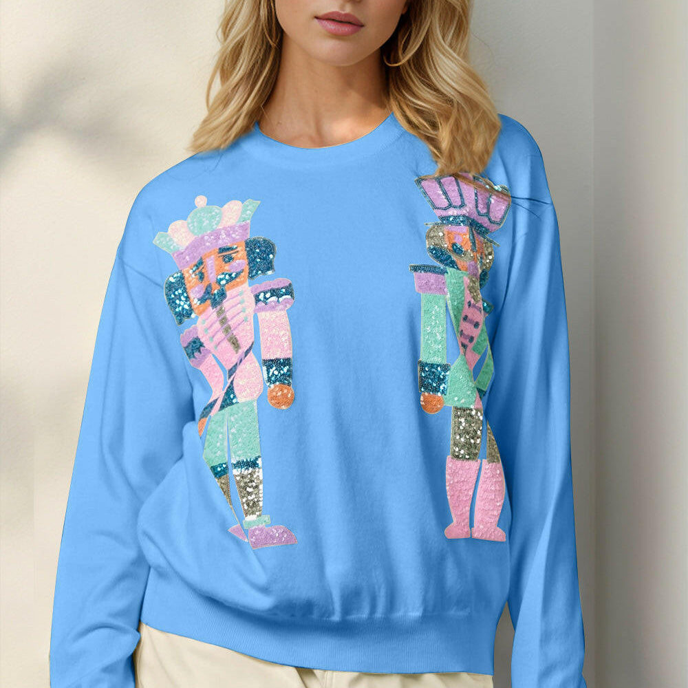 Double Take Full Size Sequin Nutcracker Long Sleeve Sweater-Sweaters-Krush Kandy, Women's Online Fashion Boutique Located in Phoenix, Arizona (Scottsdale Area)