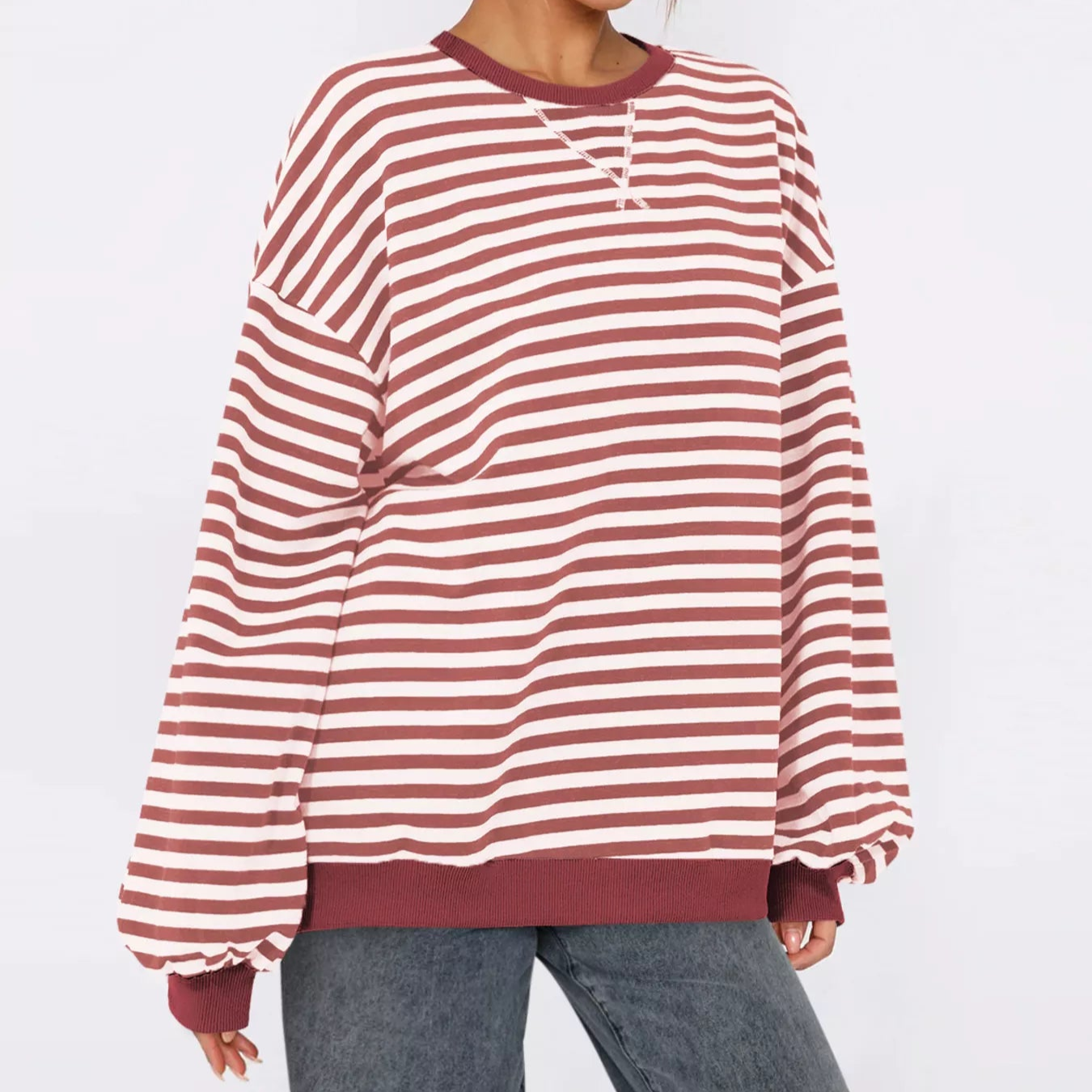 Striped Round Neck Long Sleeve Sweatshirt-Sweatshirt-Krush Kandy, Women's Online Fashion Boutique Located in Phoenix, Arizona (Scottsdale Area)