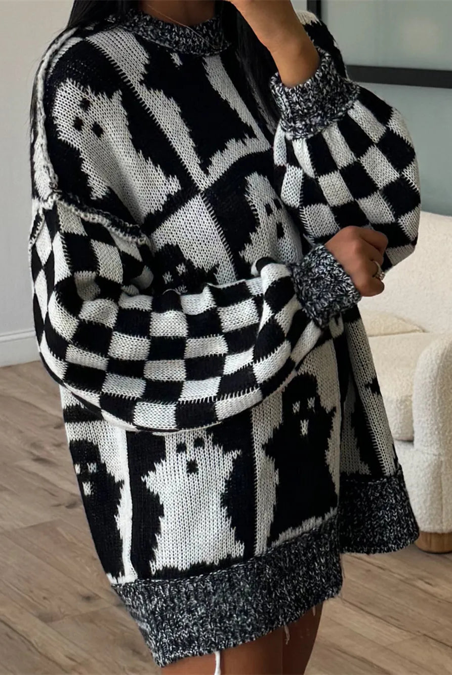 Checkered Ghost Knit Sweater-Sweaters-Krush Kandy, Women's Online Fashion Boutique Located in Phoenix, Arizona (Scottsdale Area)