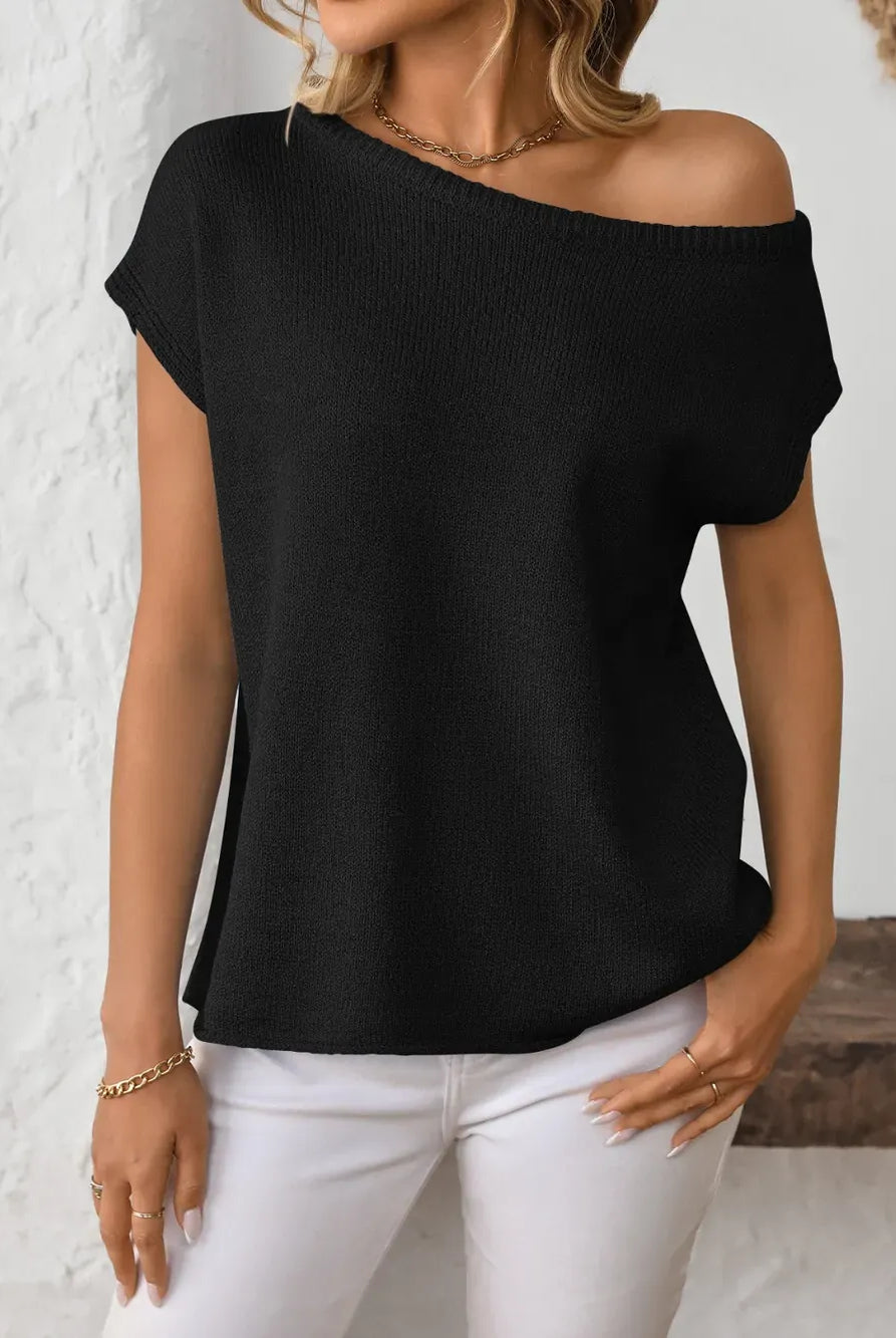 Mandy Boat Neck Short Sleeve Knit Top-Tops-Krush Kandy, Women's Online Fashion Boutique Located in Phoenix, Arizona (Scottsdale Area)
