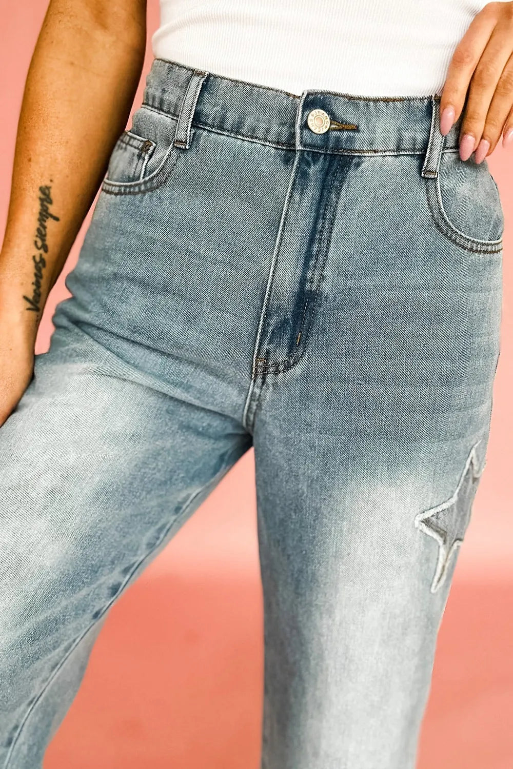 Star Embroidered High Waist Wide Leg Jeans-Jeans-Krush Kandy, Women's Online Fashion Boutique Located in Phoenix, Arizona (Scottsdale Area)