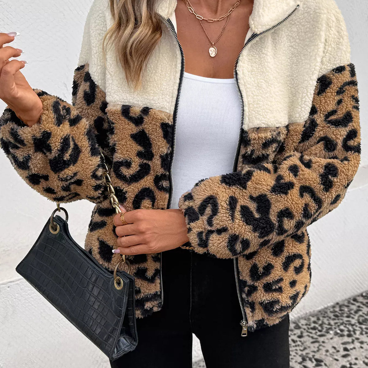 Leopard Zip Up Fleece Jacket-Jackets-Krush Kandy, Women's Online Fashion Boutique Located in Phoenix, Arizona (Scottsdale Area)