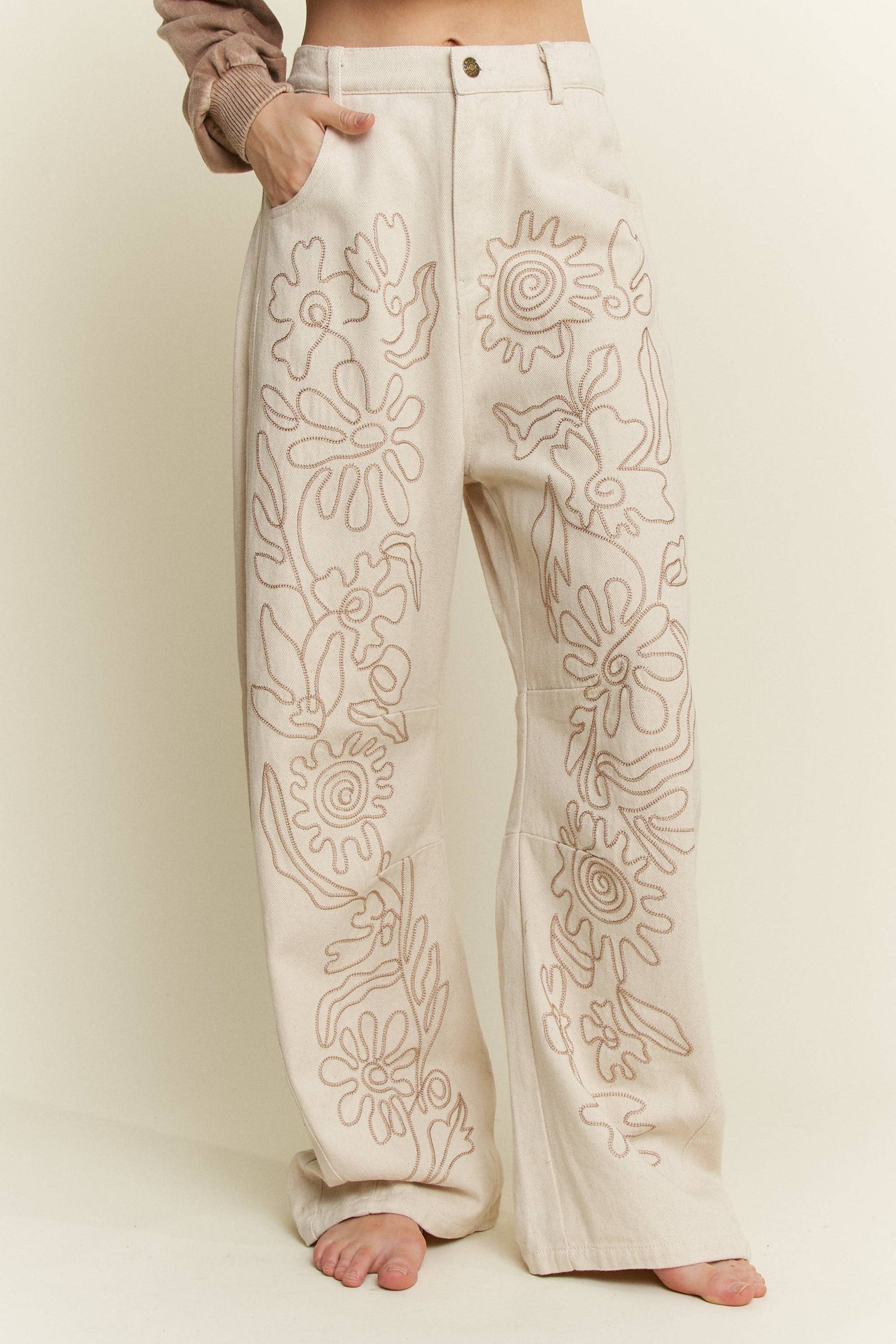 Floral Embroidered Twill Straight Western Jeans-Jeans-Krush Kandy, Women's Online Fashion Boutique Located in Phoenix, Arizona (Scottsdale Area)