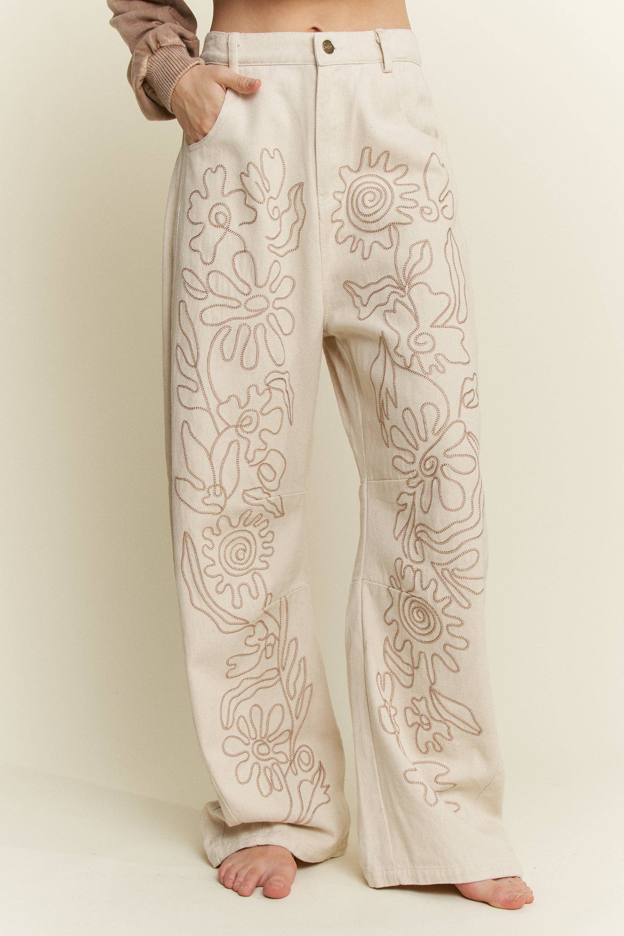 Floral Embroidered Twill Straight Western Jeans-Jeans-Krush Kandy, Women's Online Fashion Boutique Located in Phoenix, Arizona (Scottsdale Area)