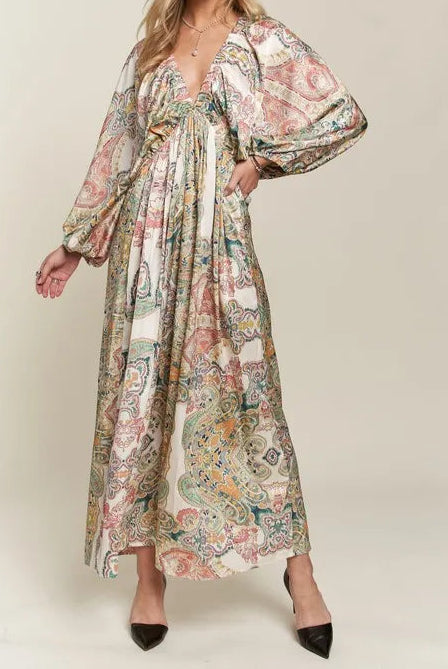 ADORA Printed V-Neck Batwing Sleeve Dress-Dresses-Krush Kandy, Women's Online Fashion Boutique Located in Phoenix, Arizona (Scottsdale Area)