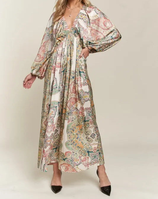 ADORA Printed V-Neck Batwing Sleeve Dress-Dresses-Krush Kandy, Women's Online Fashion Boutique Located in Phoenix, Arizona (Scottsdale Area)