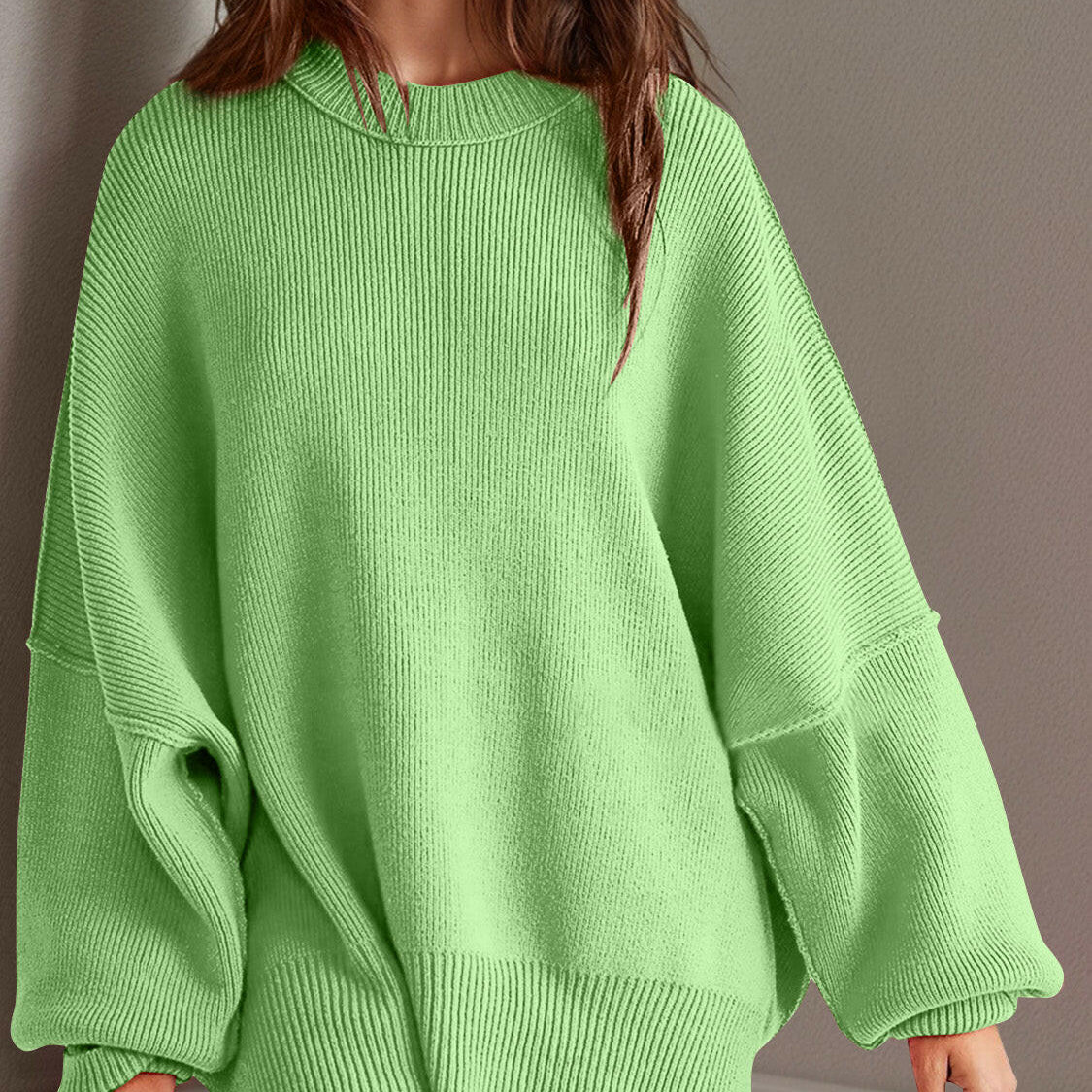 Double Take Side Slit Round Neck Long Sleeve Sweater-Sweaters-Krush Kandy, Women's Online Fashion Boutique Located in Phoenix, Arizona (Scottsdale Area)