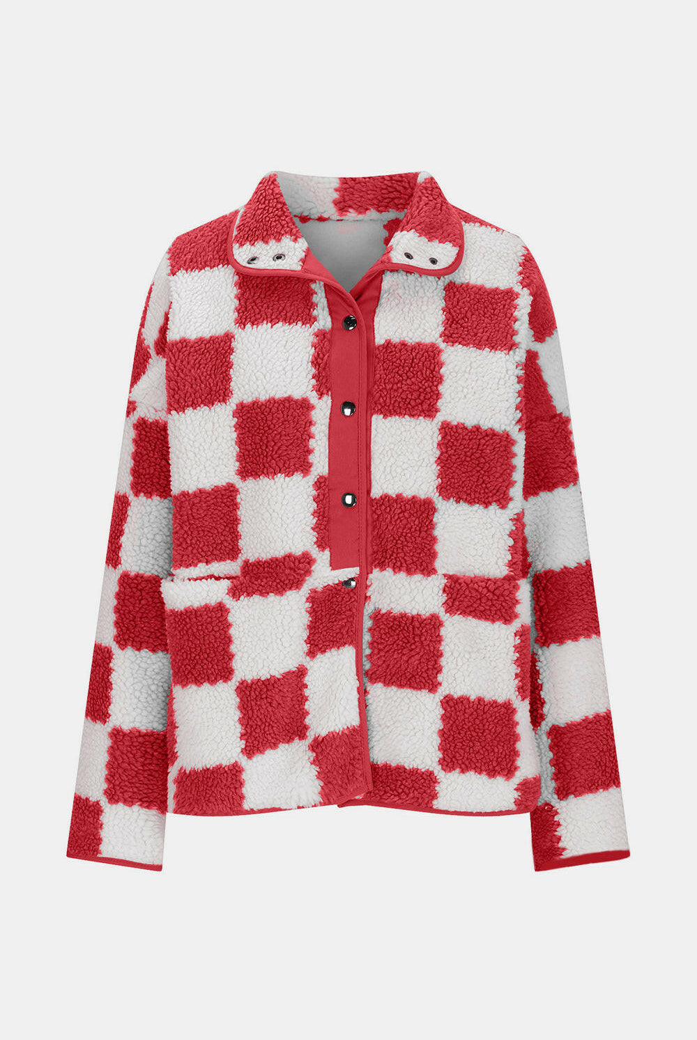 Checkered Snap Down Long Sleeve Teddy Jacket-Krush Kandy, Women's Online Fashion Boutique Located in Phoenix, Arizona (Scottsdale Area)