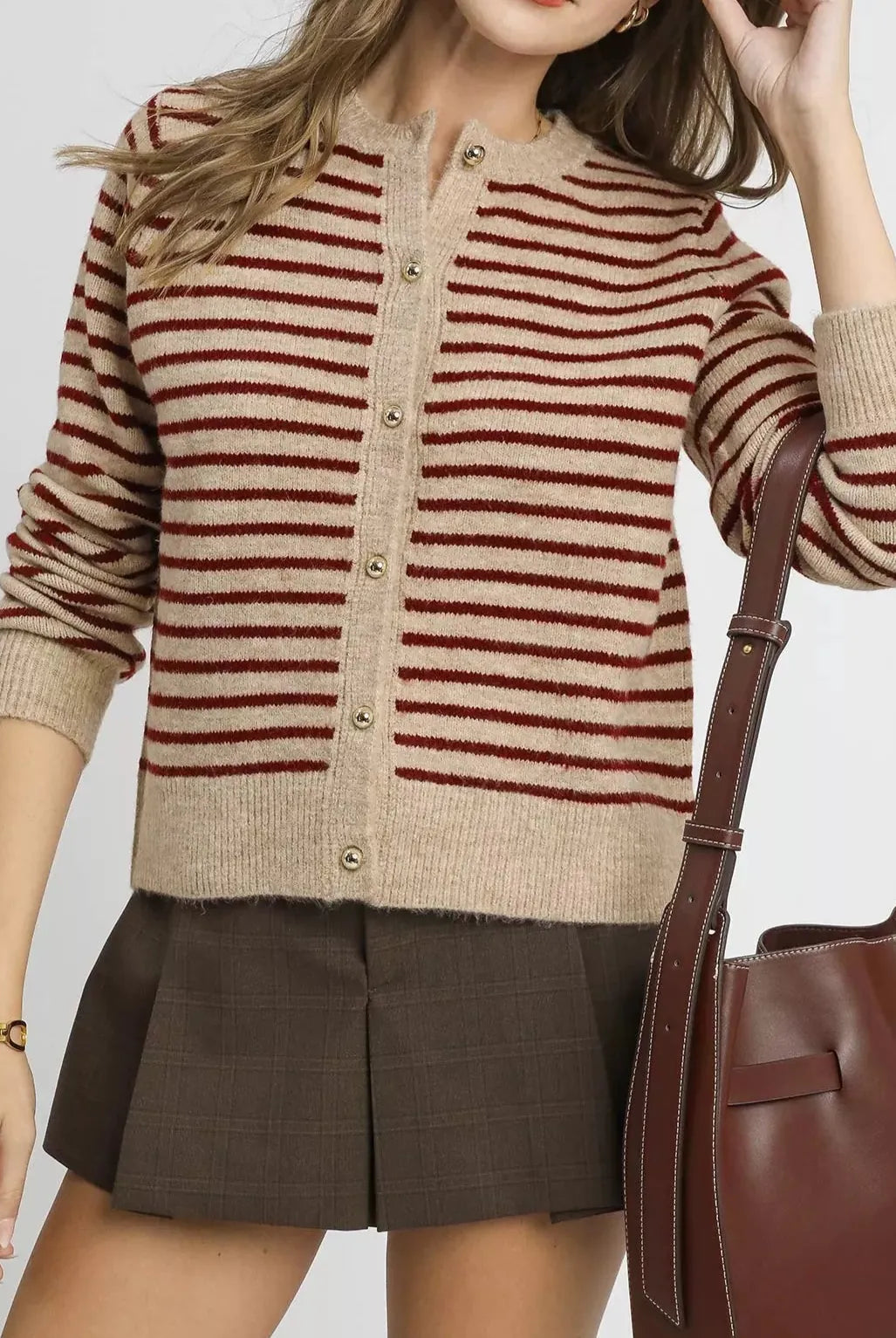 Umgee Striped Button-Up Knit Cardigan-Cardigans-Krush Kandy, Women's Online Fashion Boutique Located in Phoenix, Arizona (Scottsdale Area)