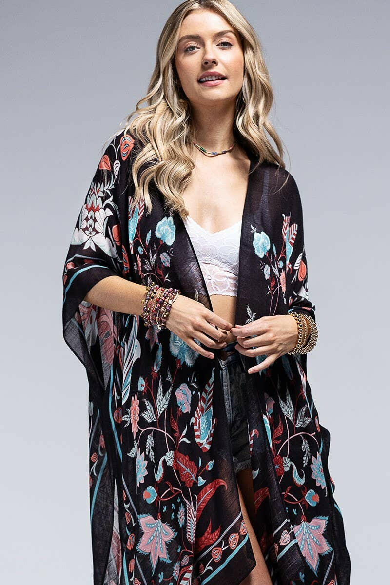Leaf and Flower print Kimono-Kimono-Krush Kandy, Women's Online Fashion Boutique Located in Phoenix, Arizona (Scottsdale Area)