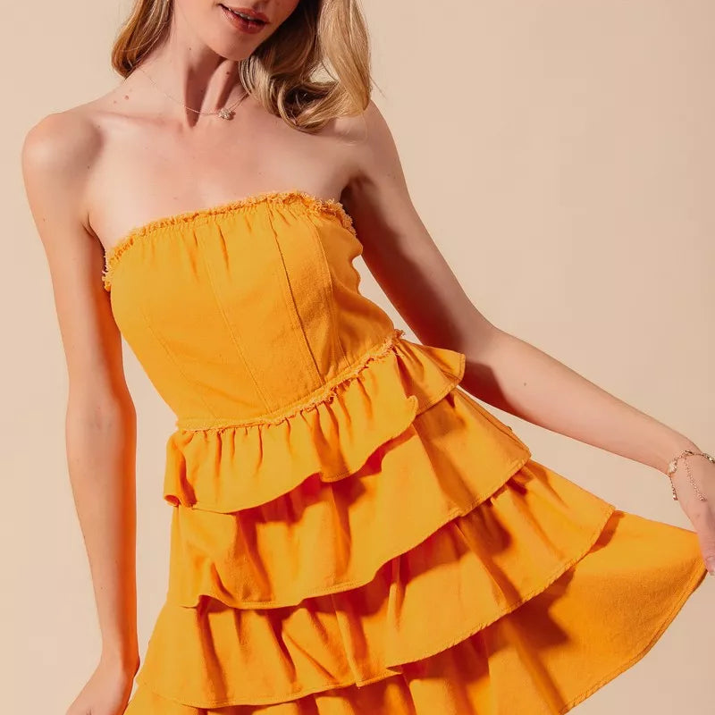 SO ME Strapless Ruffle Layered Game Day Cheer Up Dress-Krush Kandy, Women's Online Fashion Boutique Located in Phoenix, Arizona (Scottsdale Area)