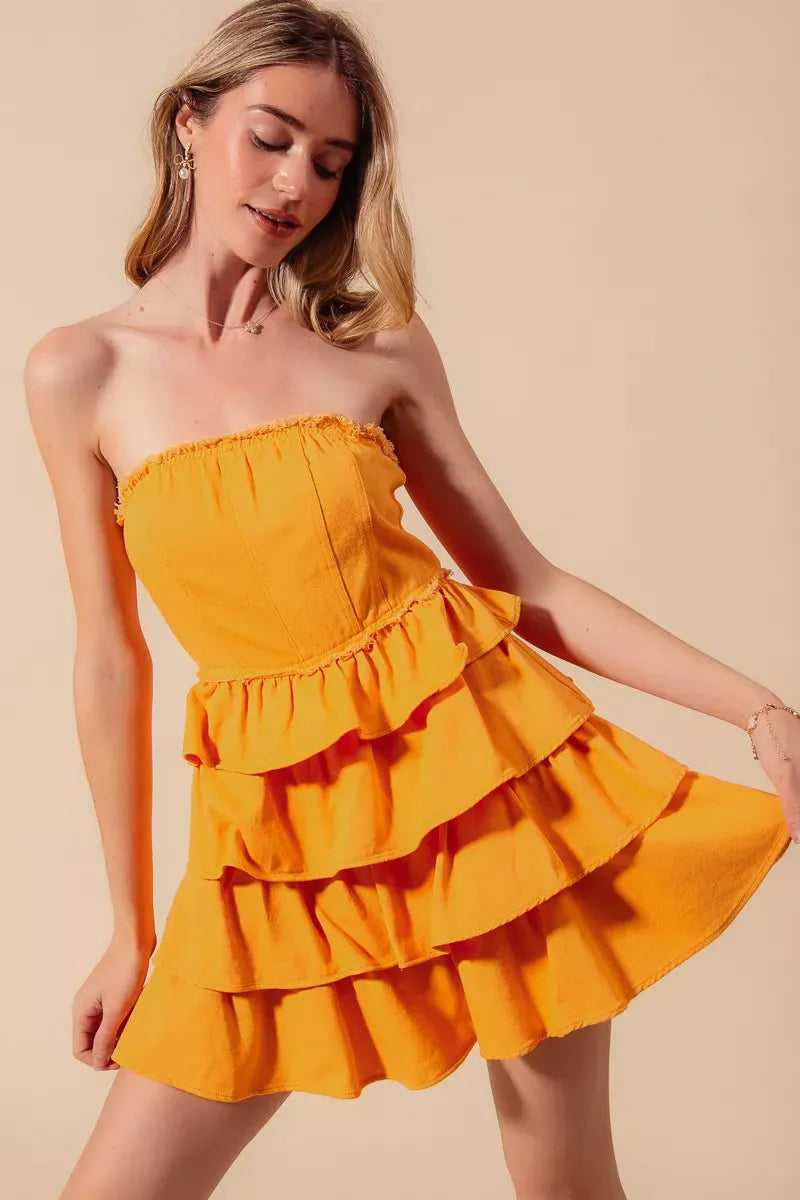 SO ME Strapless Ruffle Layered Game Day Cheer Up Dress-Krush Kandy, Women's Online Fashion Boutique Located in Phoenix, Arizona (Scottsdale Area)