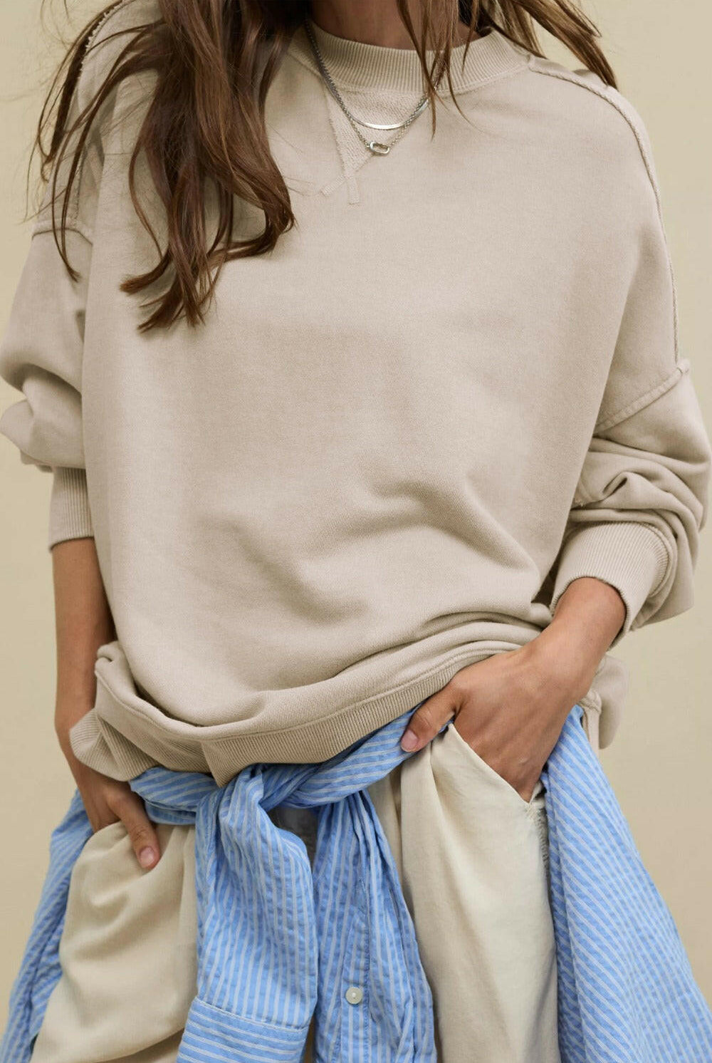 Side Slit Round Neck Long Sleeve Sweatshirt-Krush Kandy, Women's Online Fashion Boutique Located in Phoenix, Arizona (Scottsdale Area)
