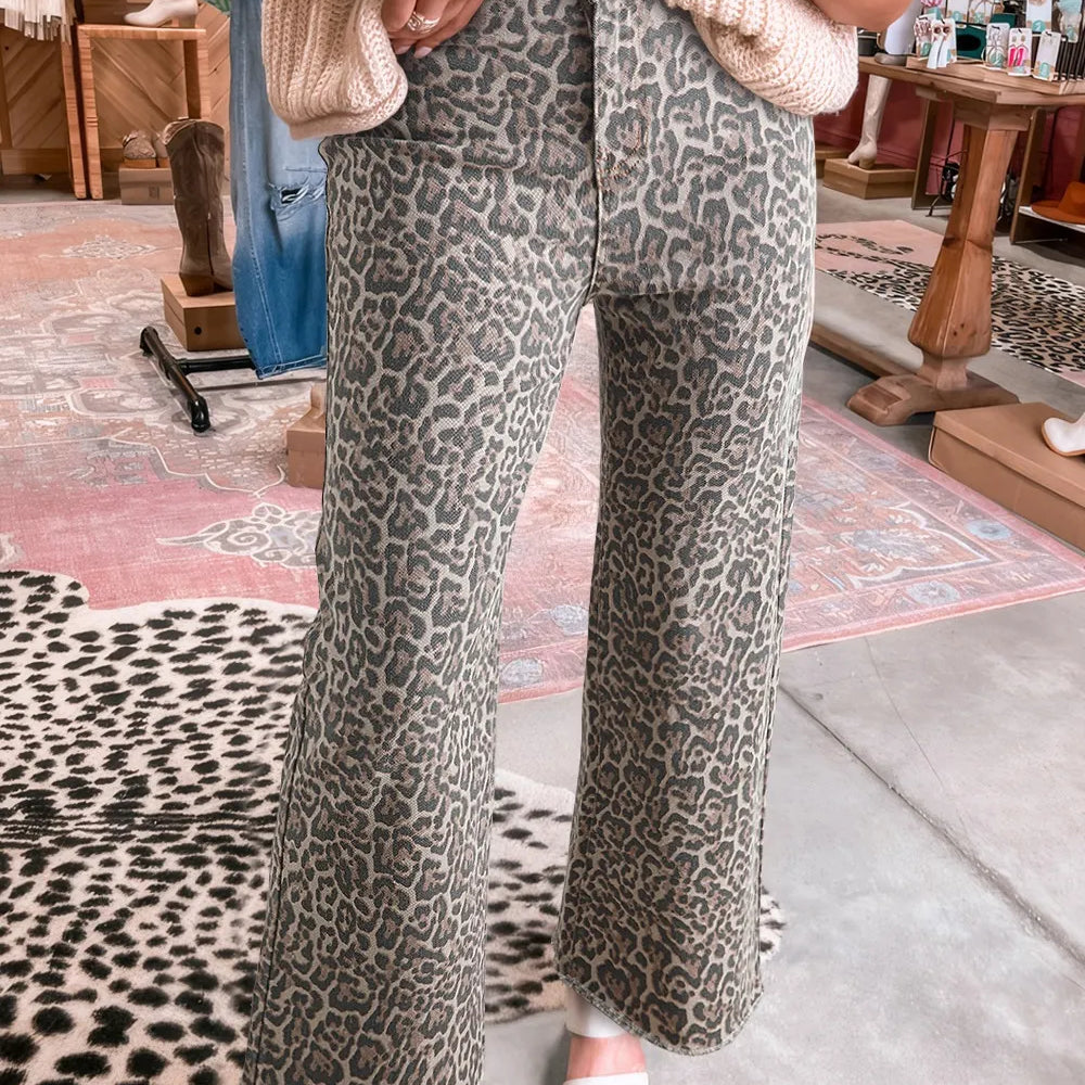 Fierce & Flared Leopard Denim Jeans-Jeans-Krush Kandy, Women's Online Fashion Boutique Located in Phoenix, Arizona (Scottsdale Area)
