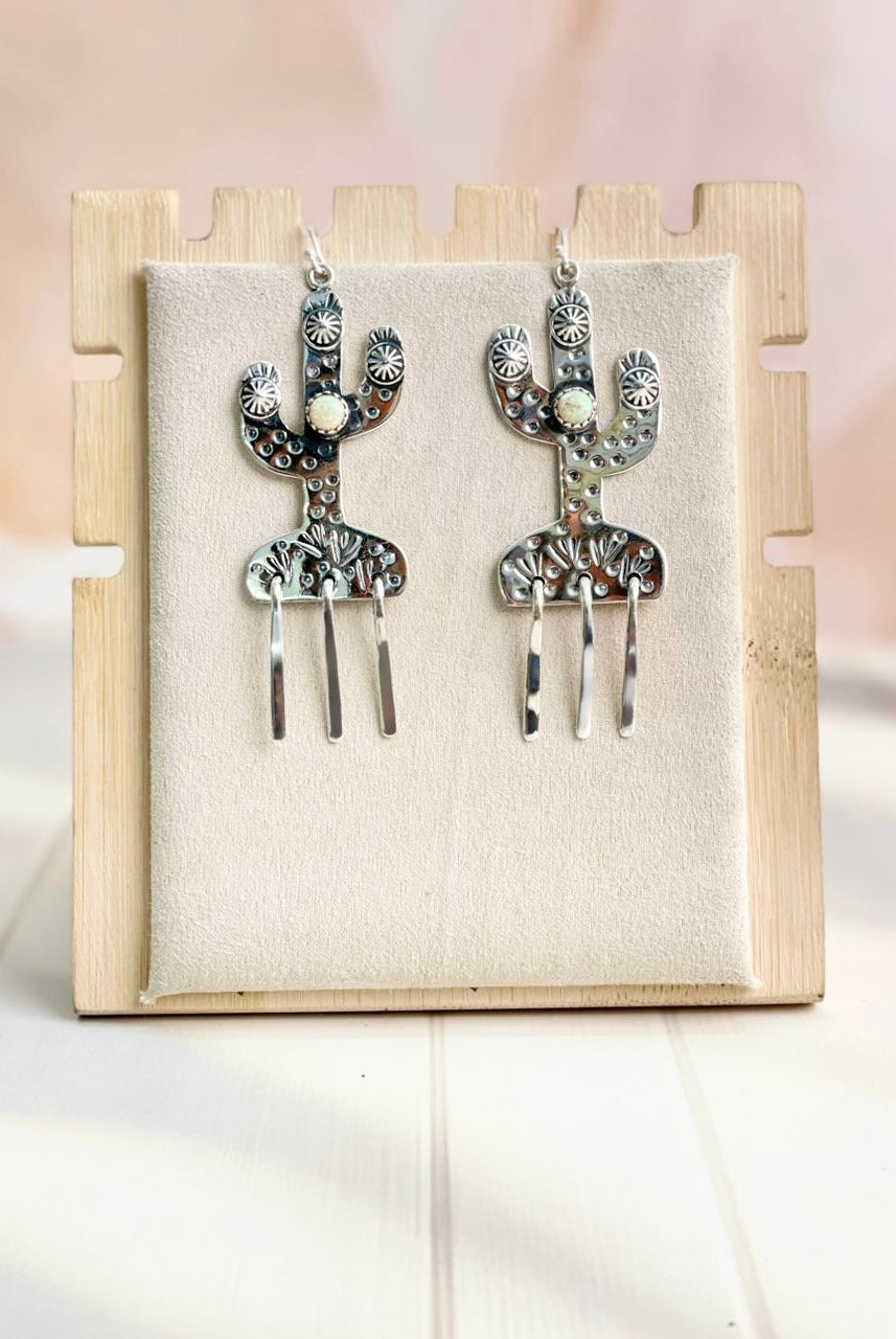 Boho Fringe Cactus Opal Dangle Earrings-Earrings-Krush Kandy, Women's Online Fashion Boutique Located in Phoenix, Arizona (Scottsdale Area)
