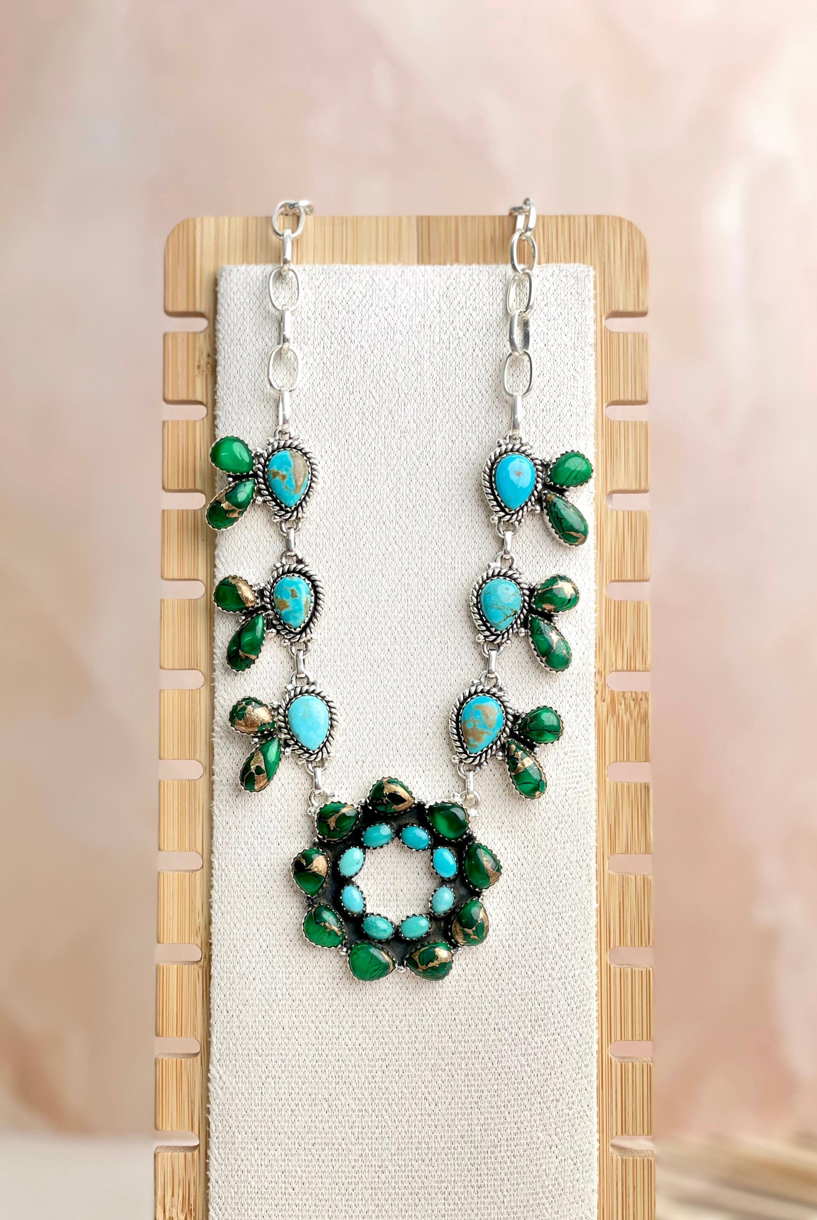 Irish Green Dahlia & Kingman Turquoise Statement Necklace sno 8-Necklaces-Krush Kandy, Women's Online Fashion Boutique Located in Phoenix, Arizona (Scottsdale Area)
