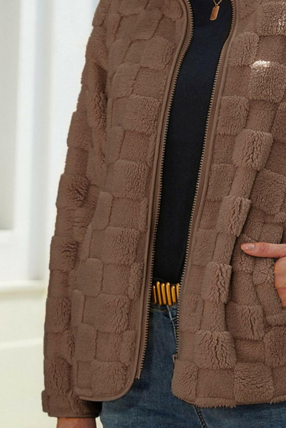 Fuzzy Checkered Zip Up Jacket-Krush Kandy, Women's Online Fashion Boutique Located in Phoenix, Arizona (Scottsdale Area)