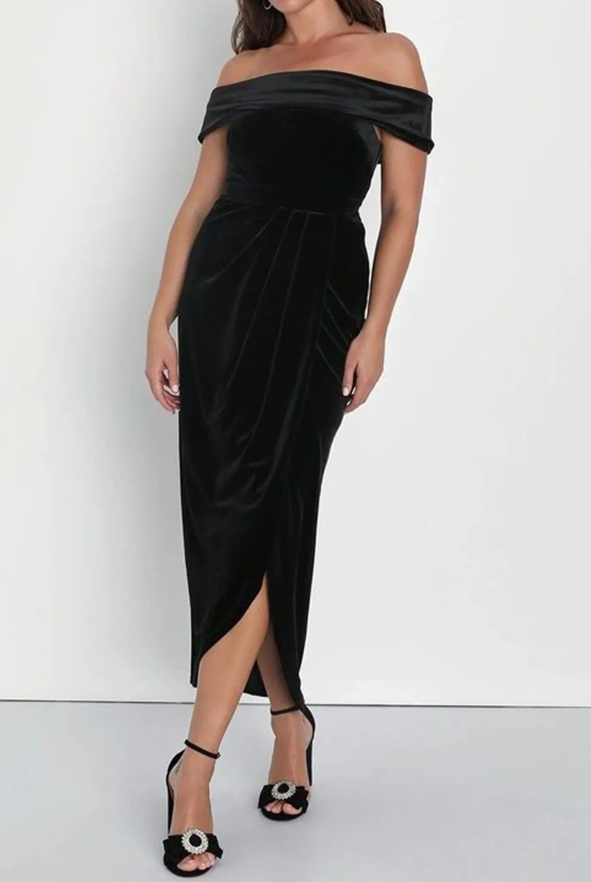 Off-Shoulder Wrap Dress with Side Slit-Dresses-Krush Kandy, Women's Online Fashion Boutique Located in Phoenix, Arizona (Scottsdale Area)