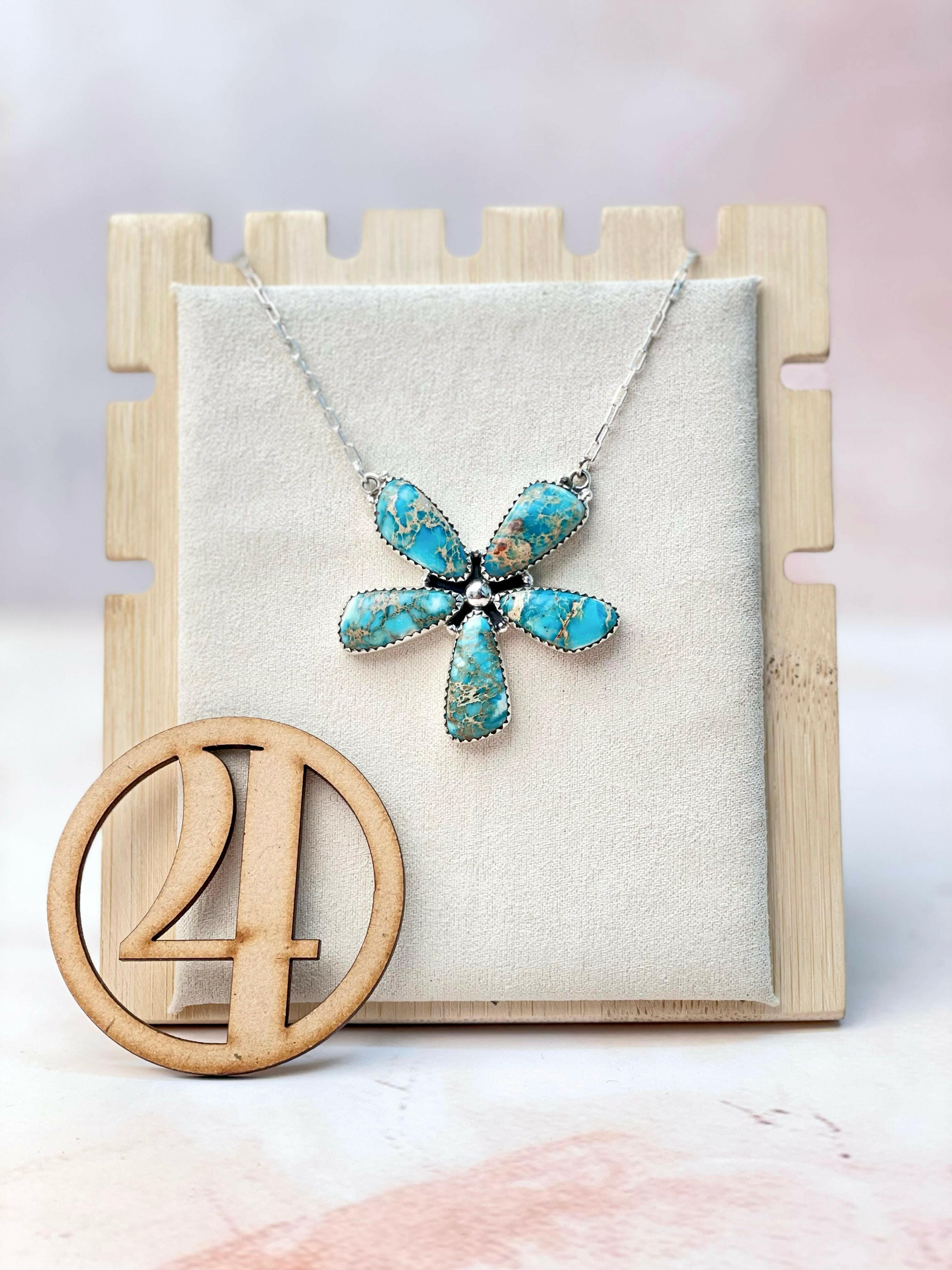 Desert Jasper Blue Flower Petals Necklace MADE TO ORDER-Necklaces-Krush Kandy, Women's Online Fashion Boutique Located in Phoenix, Arizona (Scottsdale Area)