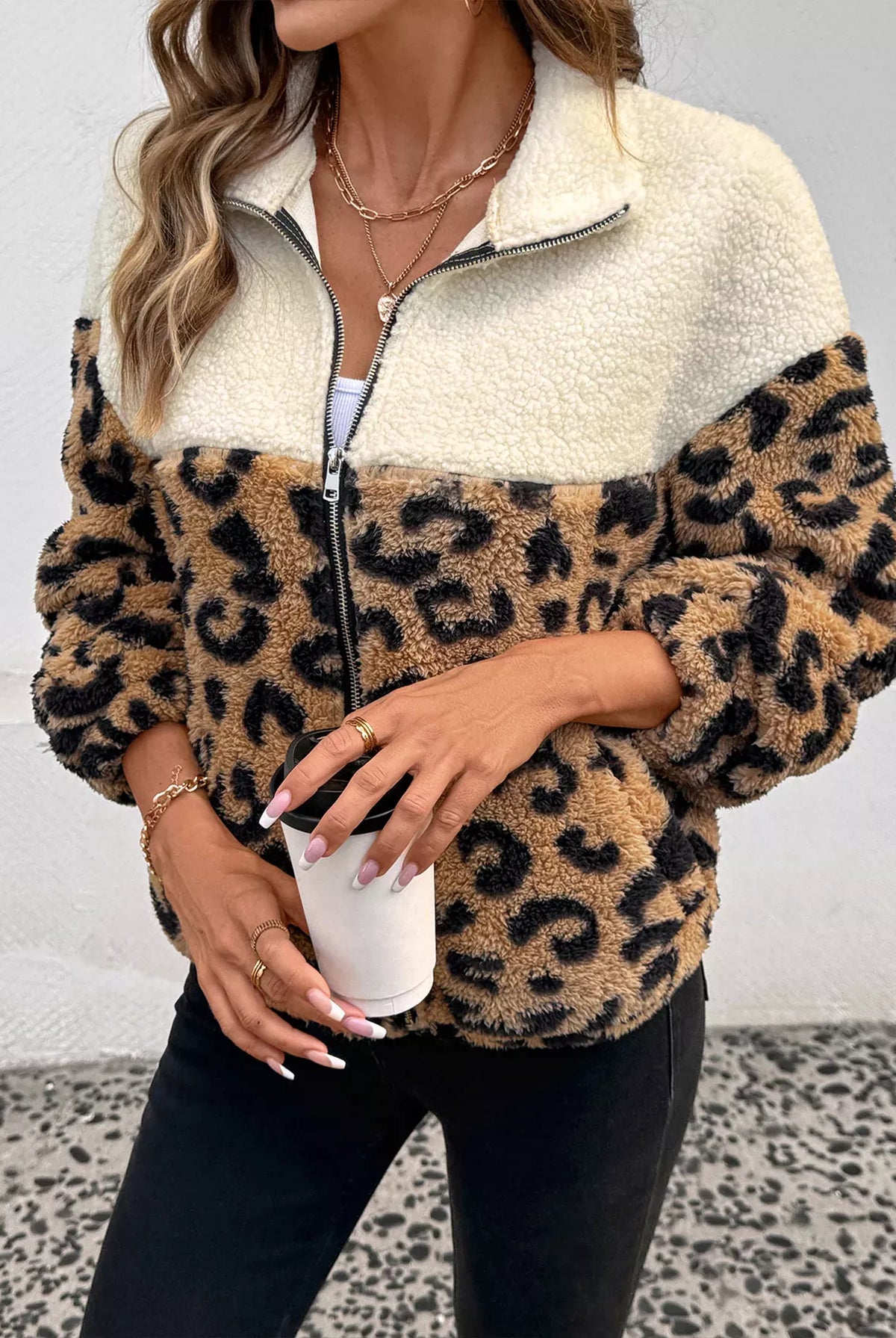 Leopard Zip Up Fleece Jacket-Jackets-Krush Kandy, Women's Online Fashion Boutique Located in Phoenix, Arizona (Scottsdale Area)
